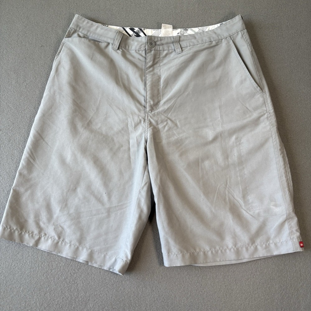 Quicksilver Shorts Mens 34 Gray Pockets‎ Outdoor Ocean VTG Beach Zipper Logo Y2K